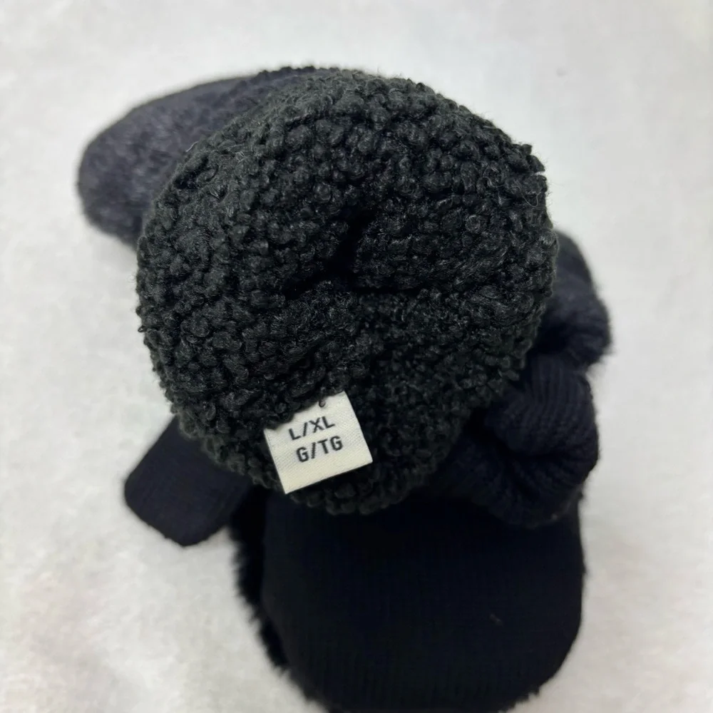 UGG Luxe BLACK‎ FAUX FUR FUZZY WOOL BLEND MITTENS WITH SHERPA LINING size L/XL